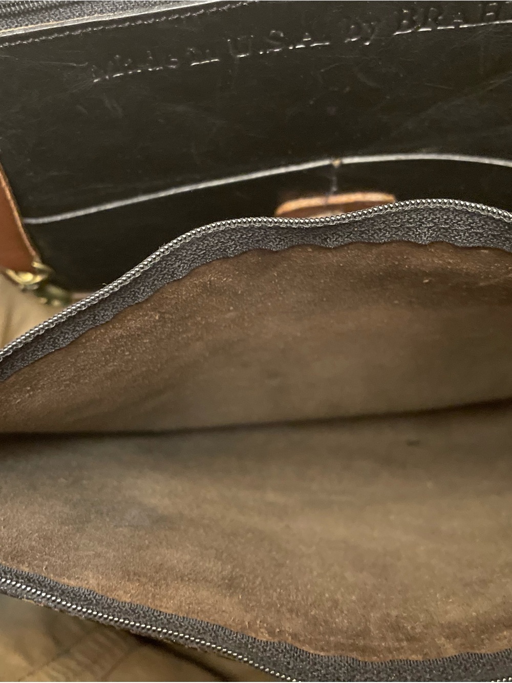 Vintage BRAHMIN Tuscan Leather Tote Black with Brown Crocodile-Embossed Trim - Picture 6 of 11